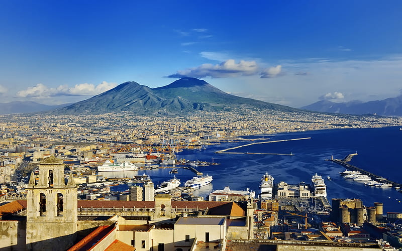 Napoli, panorama, sea, summer, port, Campania, Italy, Europe, HD wallpaper