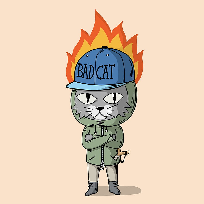 Bad Cat, Cartoon, Louis16art, drawing, fire, illustration, kid, rebel, HD phone wallpaper