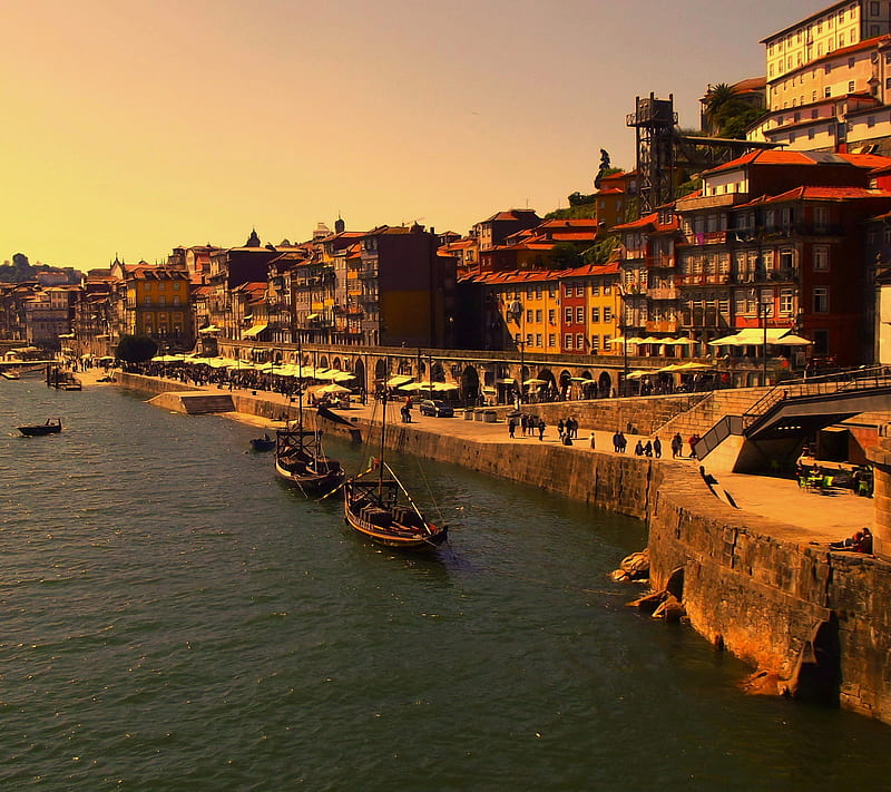 Ribeira do Porto, boat, douro, porto, rabelo, ribeira, river, HD wallpaper
