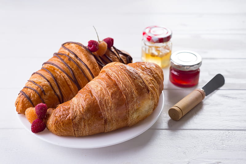 Food, Croissant, Breakfast, Jam, Still Life, Viennoiserie, HD wallpaper