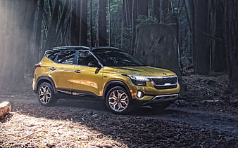 Kia Seltos, 2020, exterior, compact crossover, front view, new golden Seltos, Korean cars, Kia, HD wallpaper