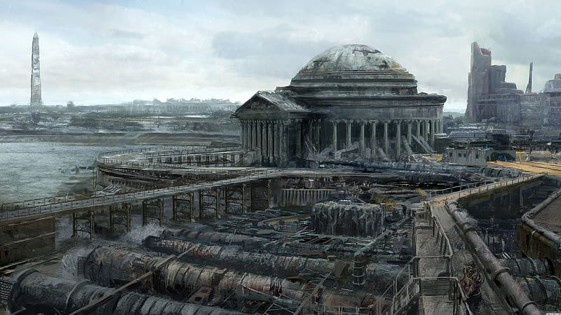 Dystopia, architecture, ruins, apocalypse, fantasy, city, broken down, post apocalyptic, abandoned, HD wallpaper