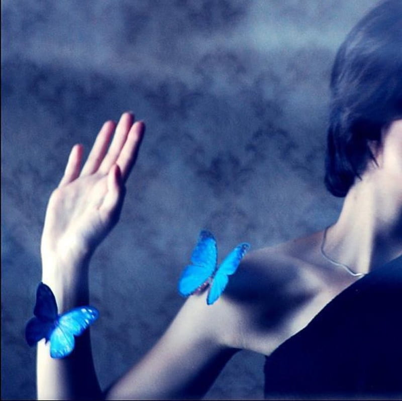 Dance With Butterflies, hope, wings, background, love, dreams, beauty, butterflies, blue, HD wallpaper