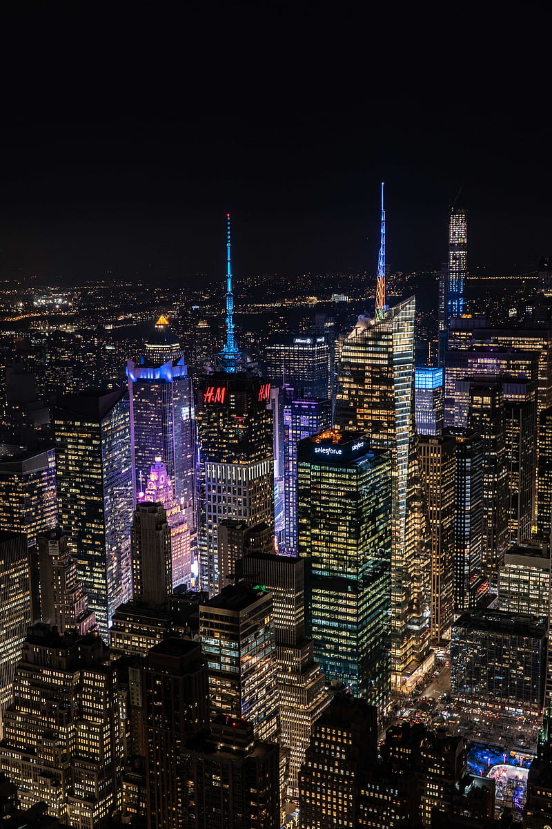 Night city, lights, buildings, glow, HD phone wallpaper | Peakpx
