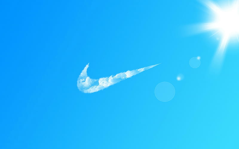 Nike logo, creative, blue sky backgrounds, artwork, brands, Nike, HD wallpaper