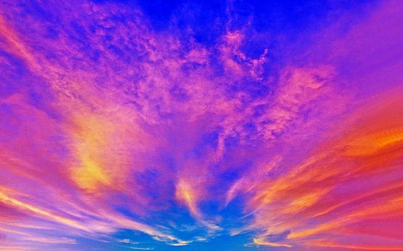 Blue Sky with Sunset Clouds, purple, sunsets, nature, clouds, sky, pink, blue, HD wallpaper