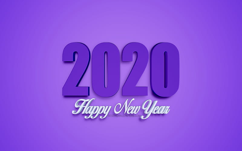 Purple 2020 Background, Happy New Year 2020, 3D 2020 art, creative 2020 backgrounds, greeting card, 2020 art, 2020 concepts, HD wallpaper