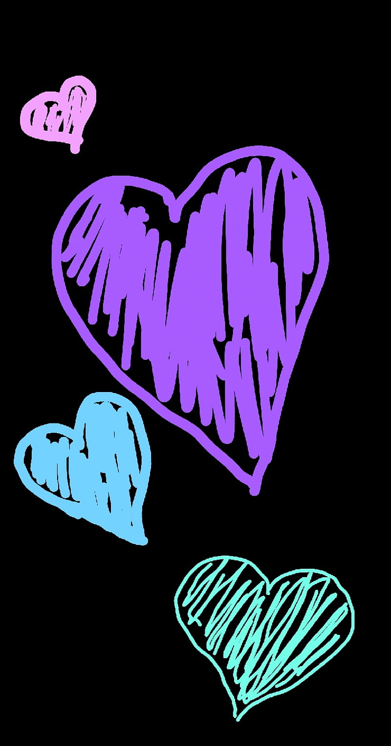 Hearts scribble, heart, colors, colorful, black, love, happy, art, drawing, artistic, HD phone wallpaper