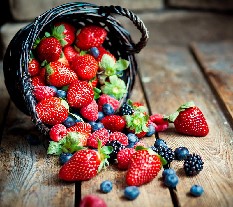 Berries, basket, fresh, strawberry, HD wallpaper