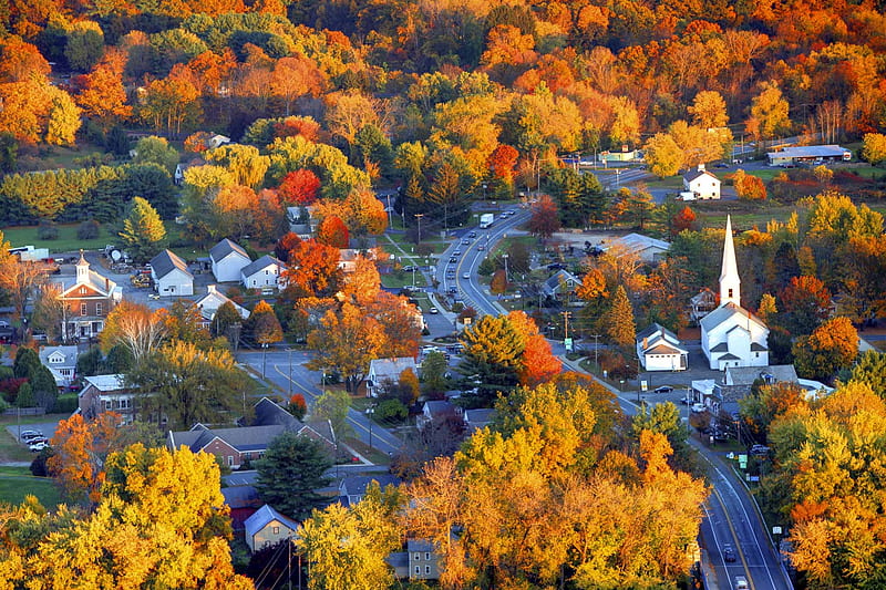 Autumn in Massachusetts, forest, fall, leaves, houses, colors, village