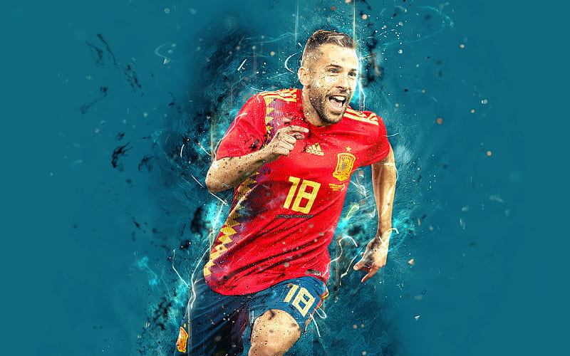 Jordi Alba, abstract art, Spain National Team, fan art, Alba, soccer, footballers, neon lights, Spanish football team, HD wallpaper