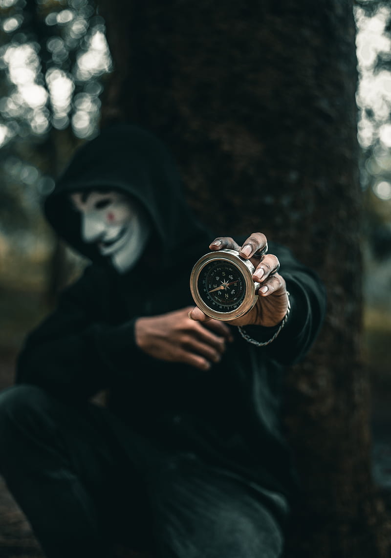 compass, man, mask, anonymous, hood, HD phone wallpaper