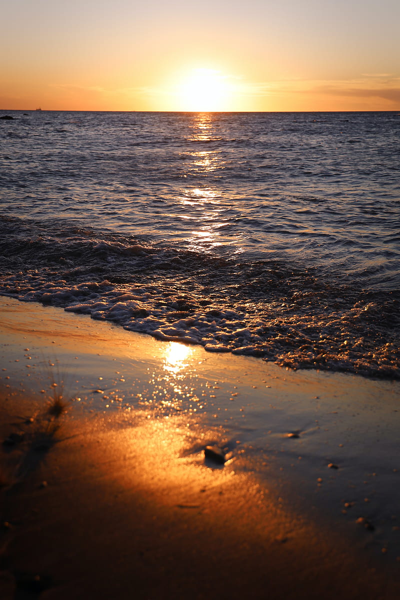 sunset, sun, glare, sea, horizon, water, HD phone wallpaper