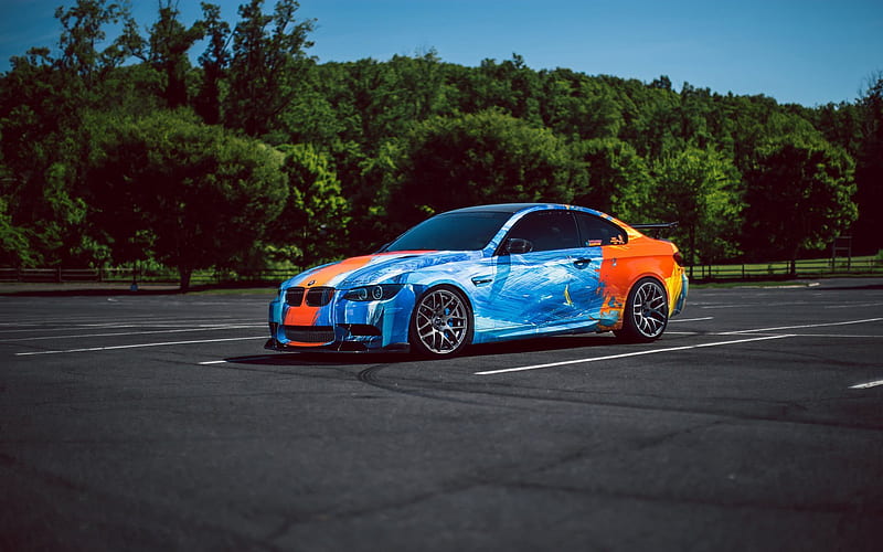 BMW M3, E92, tuning BMW, blue BMW, sports coupe, HD wallpaper