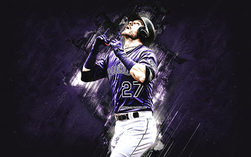 Trevor Story, Colorado Rockies, MLB, Major League Baseball, USA, baseball, purple stone background, HD wallpaper