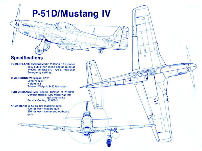 Specs for the P-51D Mustang, Blueprint, Mustang, Aircraft, P 51D, WWII, HD wallpaper