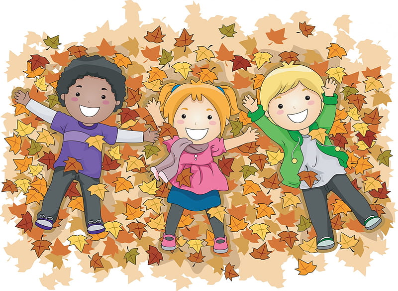 Kids playing with autumn leaves, fall, autumn, kids, play, HD wallpaper