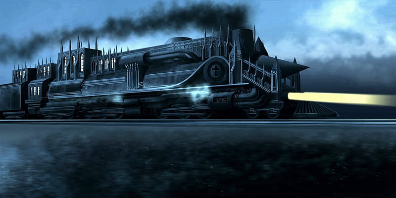 Steampunk train, locomotive, painting, steam, railways, artwork, HD wallpaper