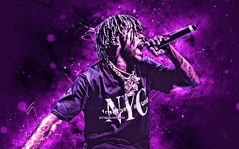 Lil Uzi Vert american rapper, music stars, concert, Symere Woods, american celebrity, Lil Uzi Vert with microphone, violet neon lights, creative, Lil Uzi Vert, HD wallpaper