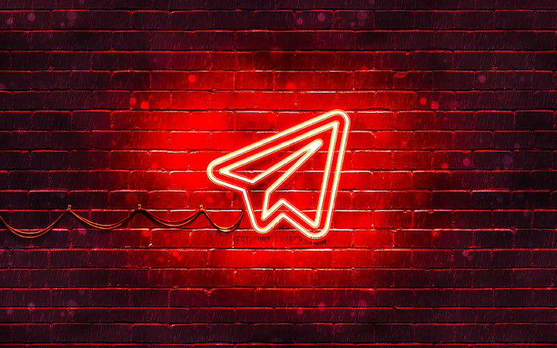 Telegram red logo red brickwall, Telegram logo, social networks, Telegram neon logo, Telegram, HD wallpaper