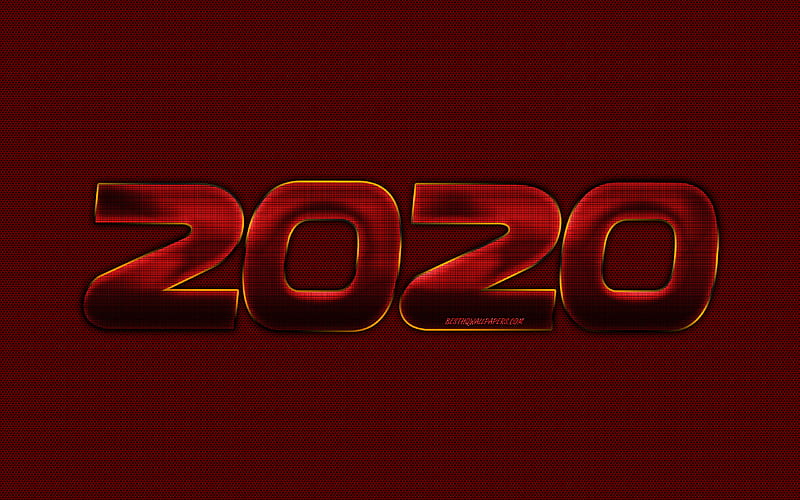 Happy New Year 2020, red background, 2020 metallic red background, red letters, 2020 concepts, Red 2020 background, HD wallpaper