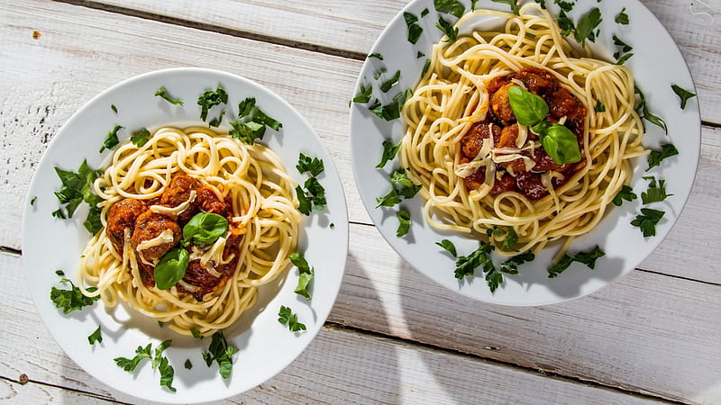 Spaghetti, dish, lunch, delicious, food, pasta, HD wallpaper