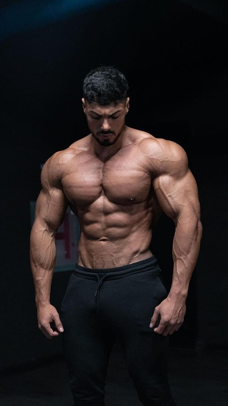 Bodybuilder, Andrei Deiu, dark background, fitness model, men physique bodybuilder, HD phone wallpaper