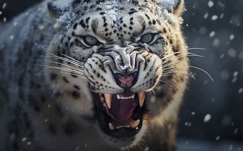 Wild Snow Leopard Animal Ultra, Animals, Wild, Winter, Leopard, Fierce, Animal, Snow, wildlife, Roar, HD wallpaper