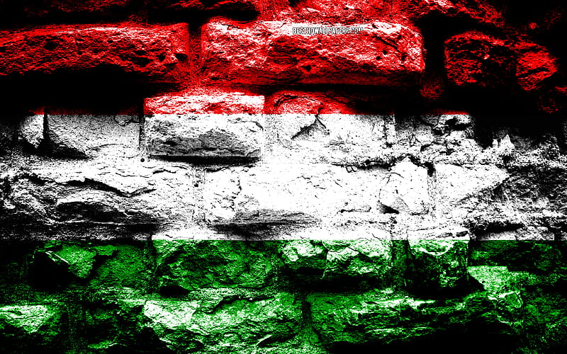 Hungary flag, grunge brick texture, Flag of Hungary, flag on brick wall, Hungary, Europe, flags of european countries, HD wallpaper