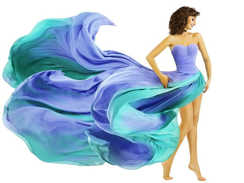 Girl with blue dress, Fashion, Model, Dress, Flying, Dancing, HD wallpaper