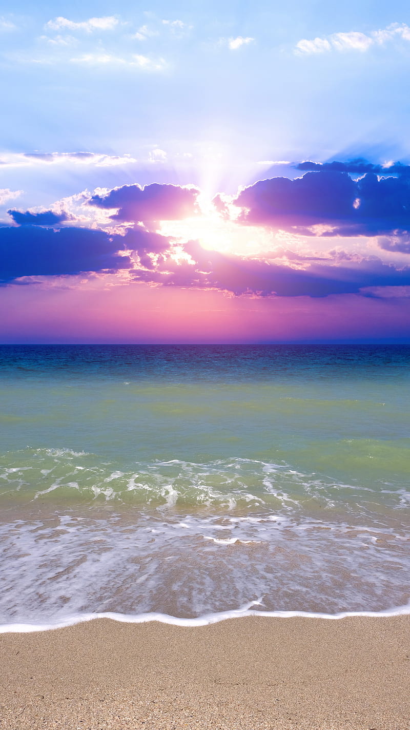 Sunrise, beach, colorful, sea, water, HD phone wallpaper