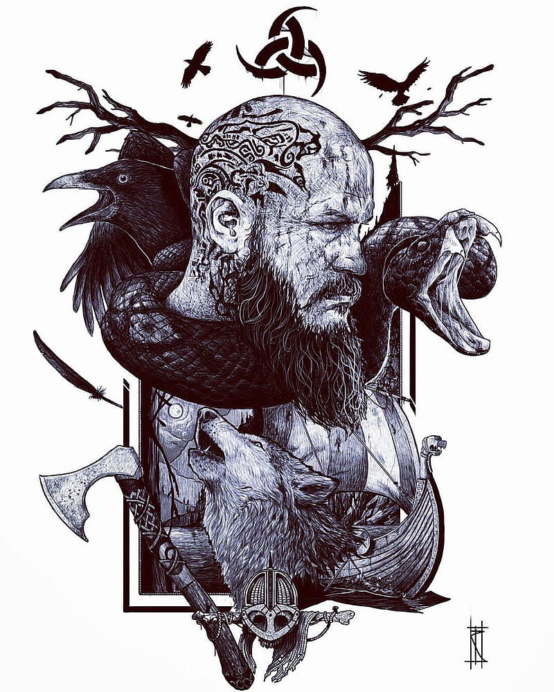 Vikings Ragnar, crow, earl, king, legend, lothbrok, ragnar, snake, travisfimmel, tv, vikings, HD phone wallpaper