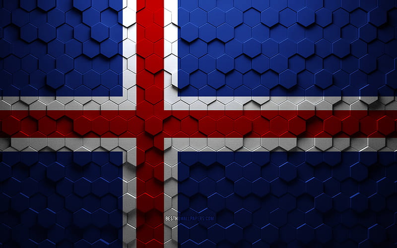 Flag of Iceland, honeycomb art, Iceland hexagons flag, Iceland, 3d hexagons art, Iceland flag, HD wallpaper