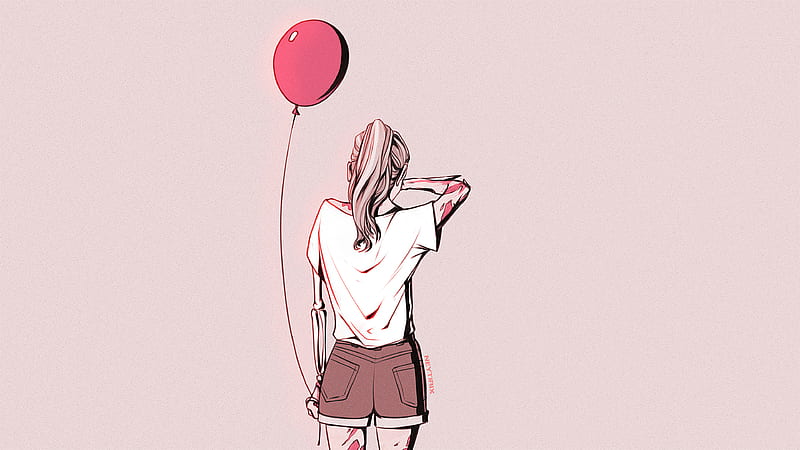Crying Girl Sad With Balloon , balloon, sad, alone, crying, artist, artwork, digital-art, HD wallpaper