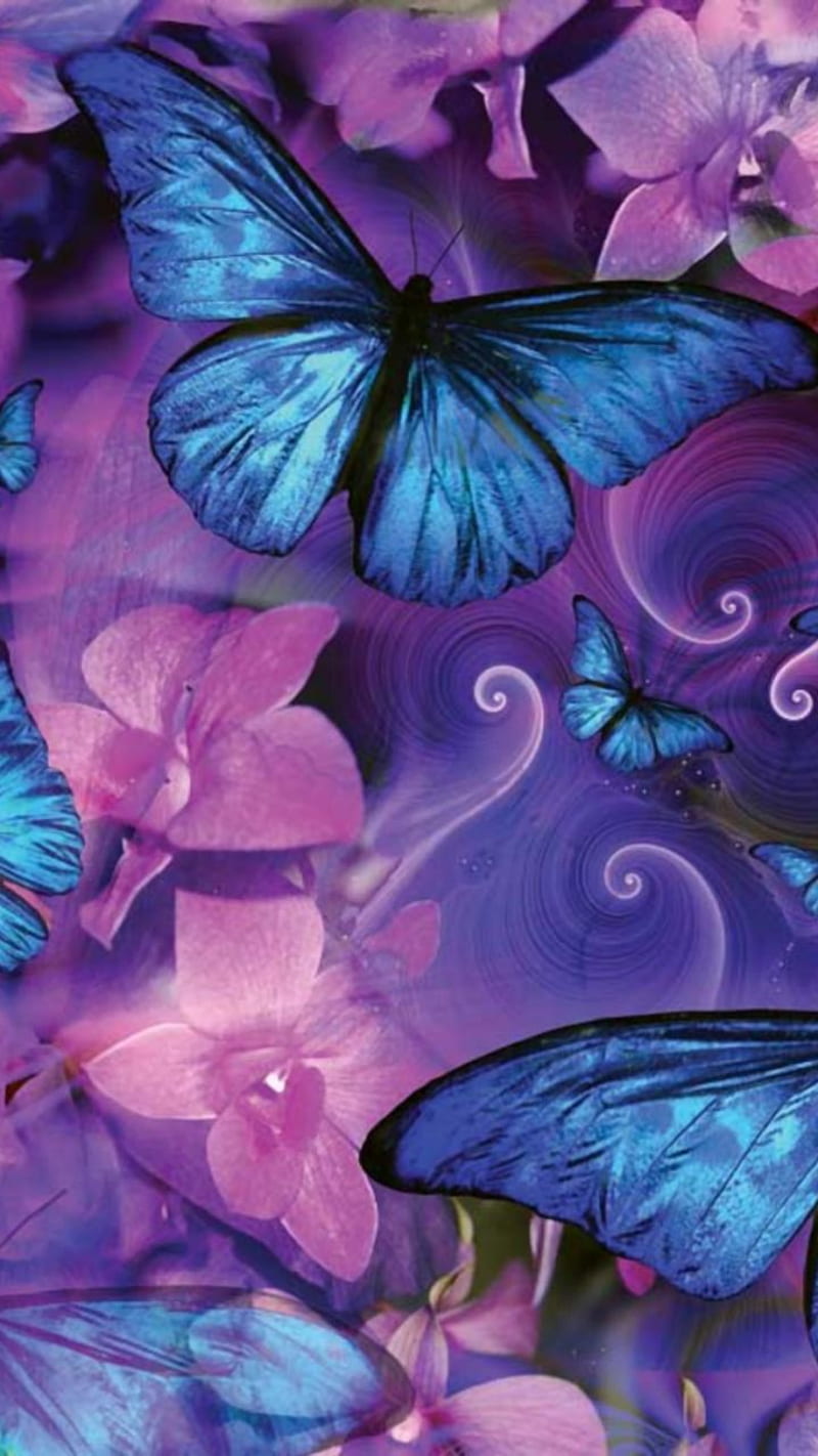 purity, blue, butterflies, butterfly, flowers, HD phone wallpaper
