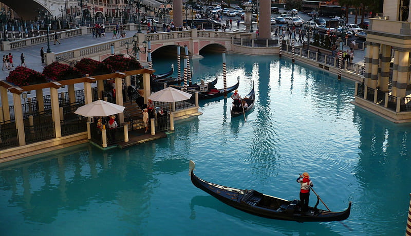 Venetian Casino Gondolas F2, USA, cityscape, Nevada, casino, gondolas, graphy, water, wide screen, Venetian, scenery, Las Vegas, HD wallpaper
