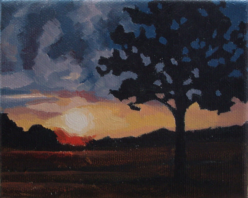 LAST LIGHT, art, horizon, paintings, sunsets, evening, trees, landscape, HD wallpaper