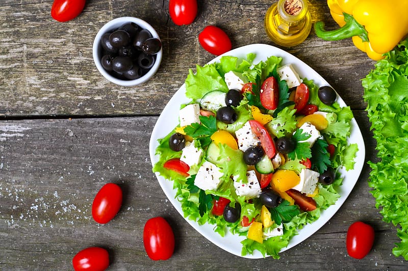 Food, Cheese, Salad, Tomato, Olive, HD wallpaper
