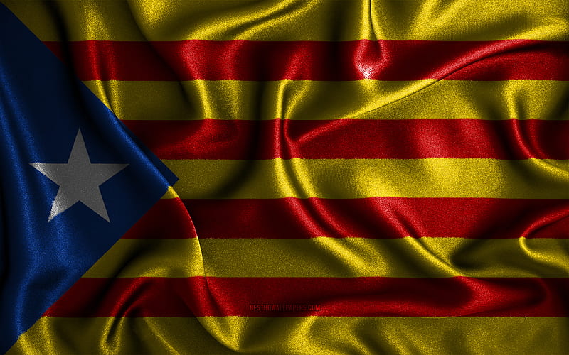 Estelada Catalonia flag silk wavy flags, Communities of Spain, Flag of Estelada Catalonia, fabric flags, 3D art, spanish communities, Estelada Catalonia, Spain, Estelada Catalonia 3D flag, HD wallpaper