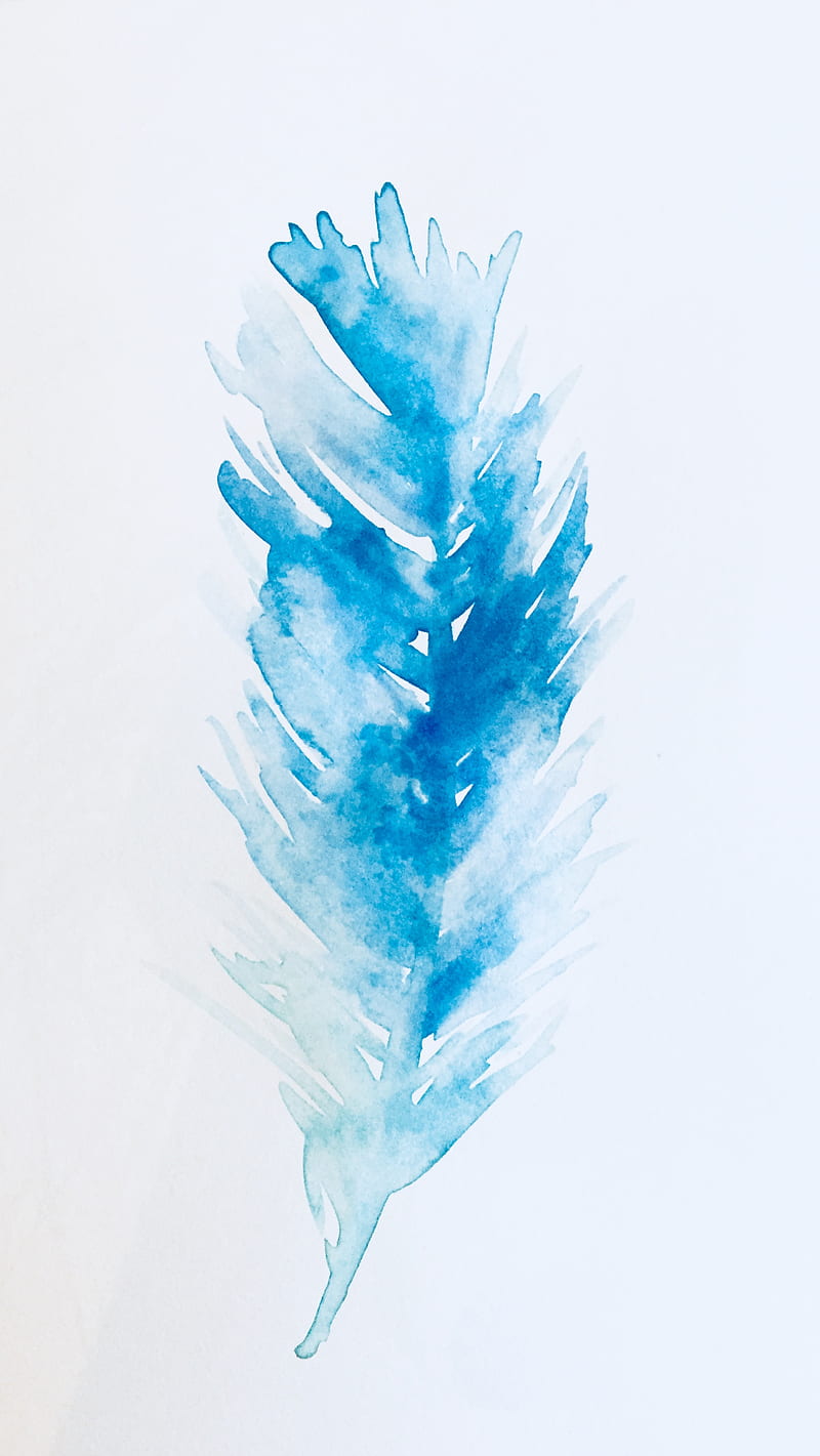 Feather, blue, paint, soft, watercolour, HD phone wallpaper