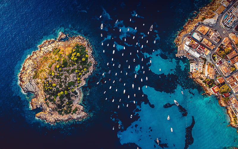 Aerial View Pantaleo island Mallorca Spain 2022 Bing, HD wallpaper