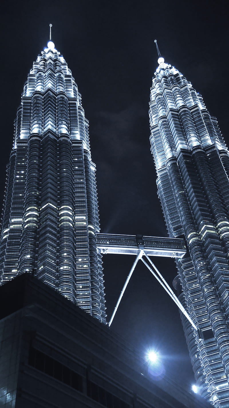 Twin Tower, architecture, bulding, klcc, kuala lumpur, light, malaysia, night, HD phone wallpaper