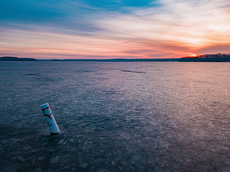 lake, ice, frozen, sunset, landscape, HD wallpaper