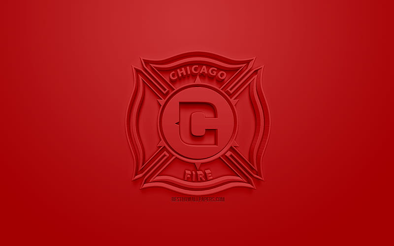 Chicago Fire, creative 3D logo, red background, 3d emblem, American football club, MLS, Chicago, Illinois, USA, Major League Soccer, 3d art, football, 3d logo, soccer, HD wallpaper