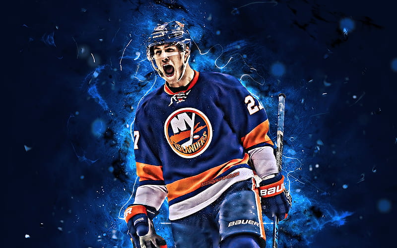 Anders Lee, hockey players, New York Islanders, NHL, hockey stars, Anders Mark Lee, NY Islanders, hockey, neon lights, HD wallpaper