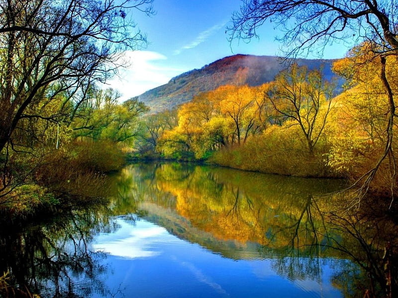 Autumn River, mountain, autumn, reflection, River, HD wallpaper | Peakpx