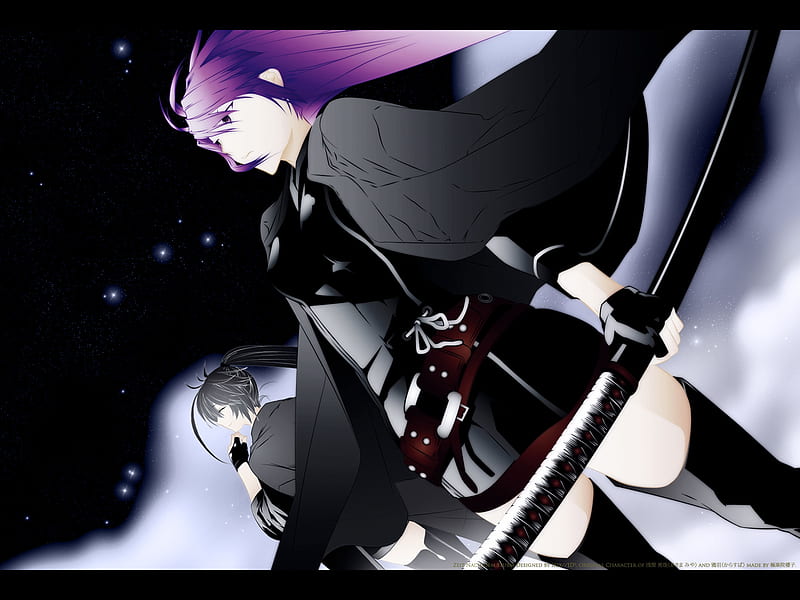 Black Sekirei, swords, warrior, anime, sekirei, black, girls, clouds, HD wallpaper
