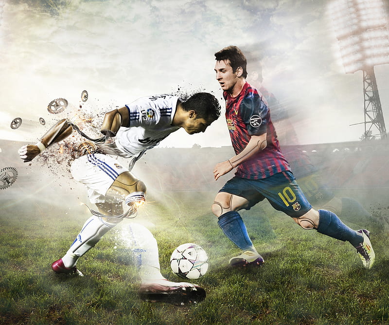 Ronaldo vs Messi, football, football, ronado, HD wallpaper
