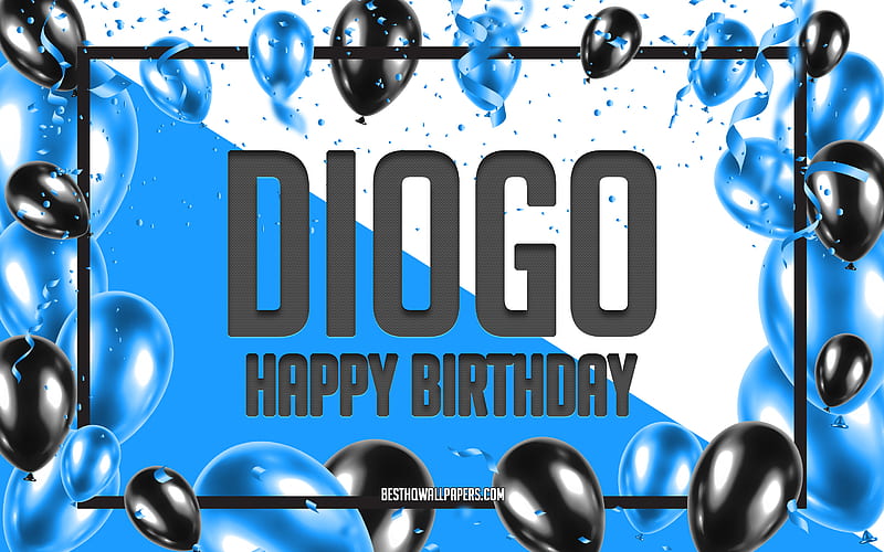 Happy Birtay Diogo, Birtay Balloons Background, Diogo, with names, Diogo Happy Birtay, Blue Balloons Birtay Background, greeting card, Diogo Birtay, HD wallpaper