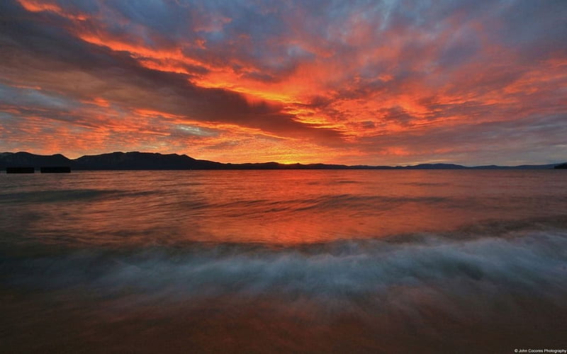 Lake Tahoe II., dawn, dusk, sunset, abstract, sky, clouds, lake, graphy, water, nature, sunrise, scene, landscape, HD wallpaper